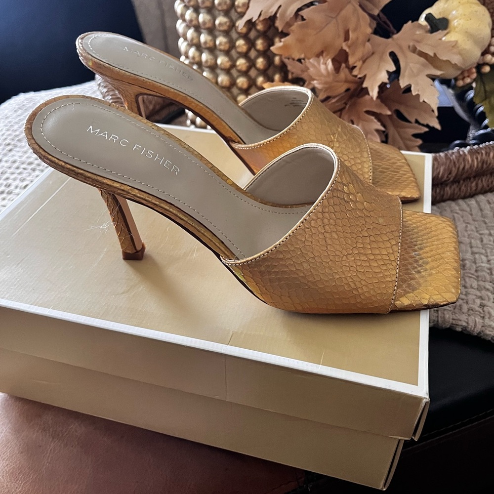 Marc Fisher Gold Textured Heeled Sandals